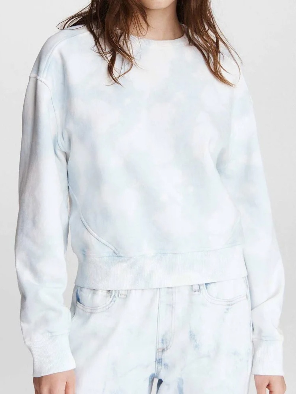 Rag and Bone Oasis City Light Blue Tie-Dye Crewneck Sweatshirt, M